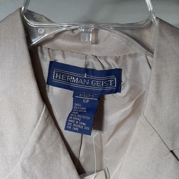 Linen jacket new Herman Geist bomber 10p 10 m beige tan summer classic career - Picture 2 of 7